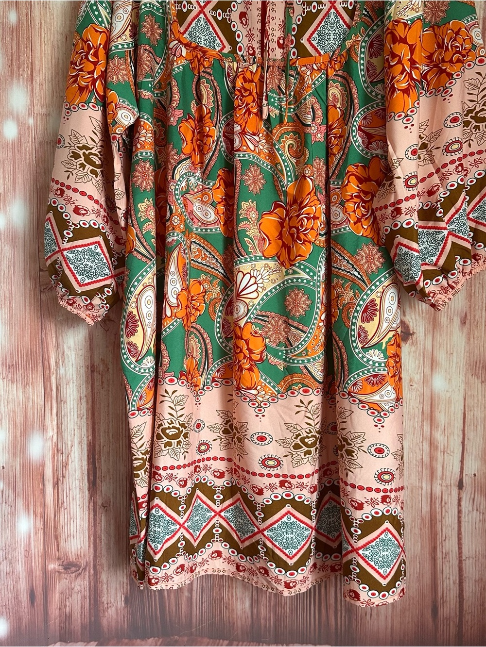 Amazon Bluetime Pink Paisley Orange Boho 3/4 Sleeve Babydoll Dress Size 2X - Picture 7 of 12